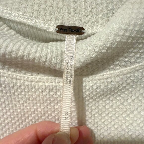 Free People Switch It Up Boho Thermal Top White Striped Crochet Sleeve - Picture 5 of 14